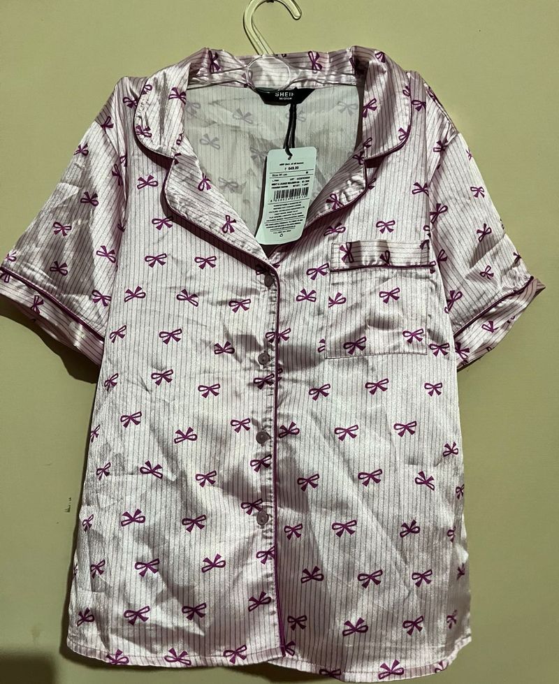 🎀Pink Bow Print Pajama Top (M size)