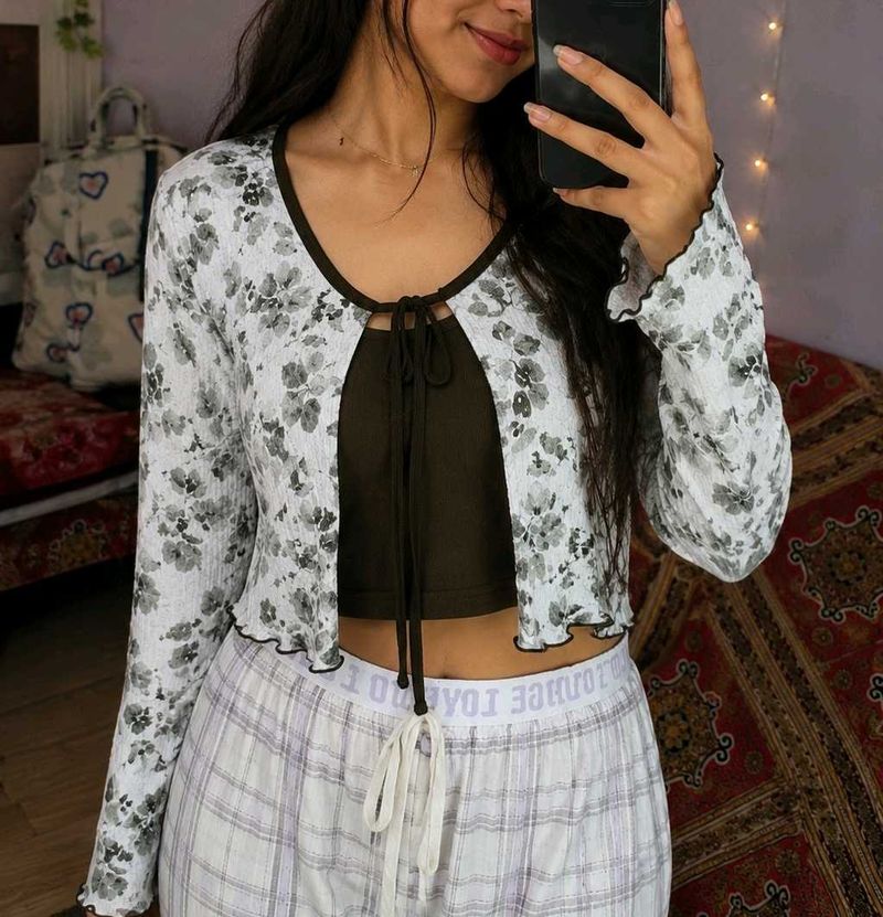 Floral Print Shrug with Tank Top