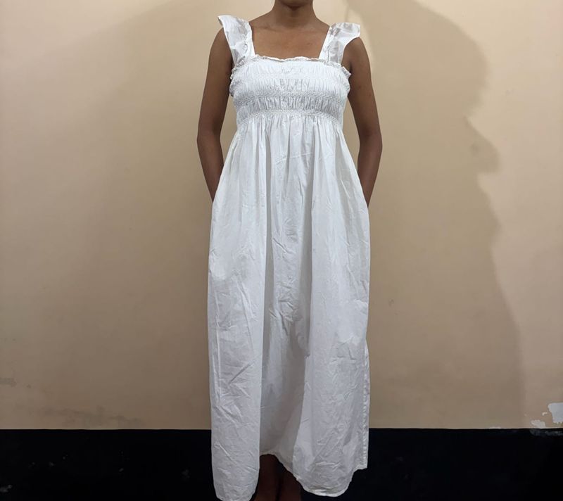 White Smocked Maxi Dress