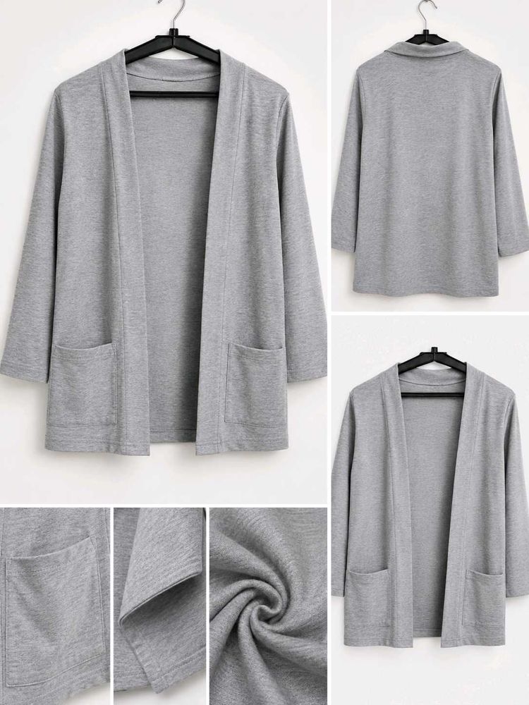Grey Open Front Cardigan Jacket