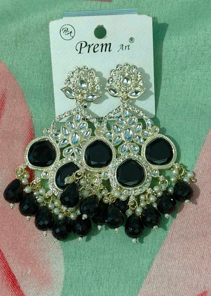 Black &amp; White Stone Pakistani Earrings | Brand New