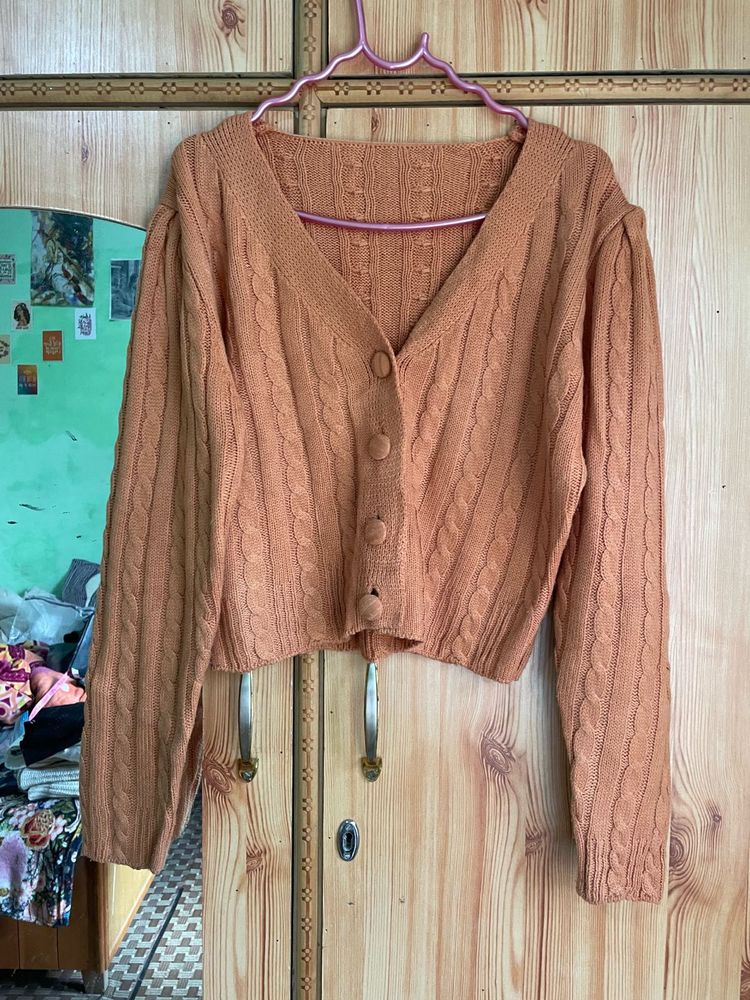 Cute Orange Cable Knit Cropped Cardigan