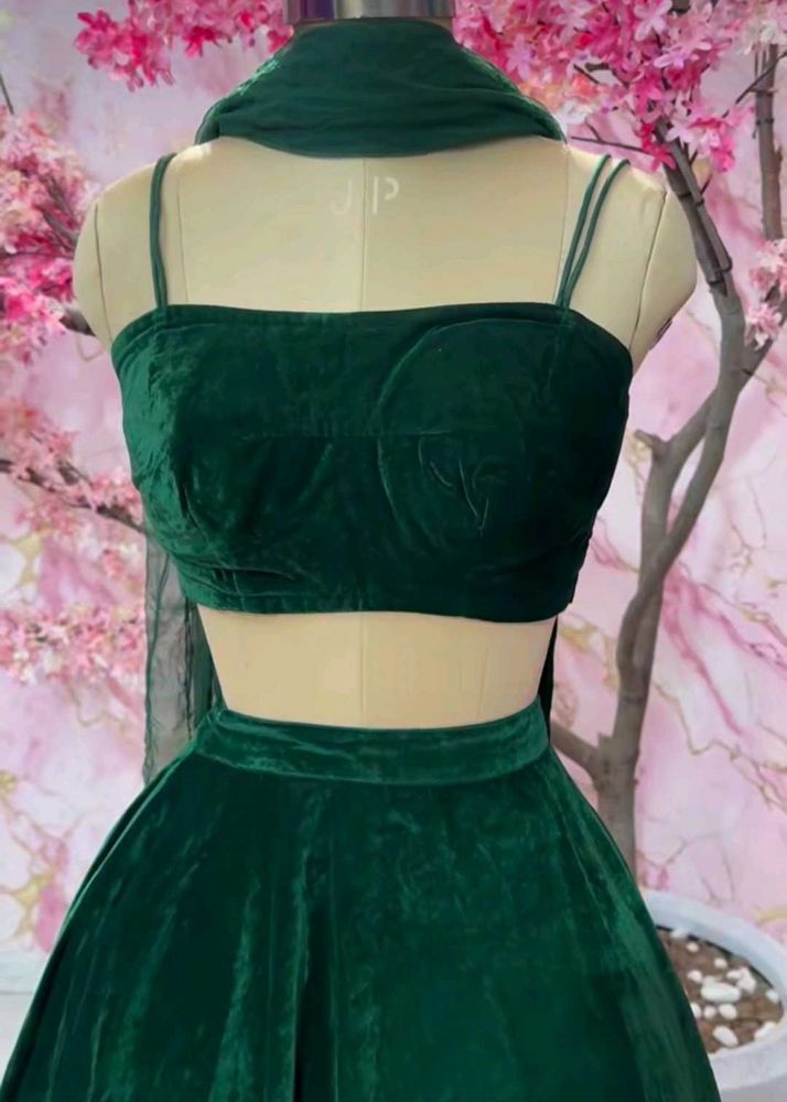 Emerald Green Velvet Lehenga Set