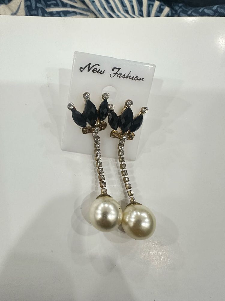 Elegant Pearl Drop Crown Earrings