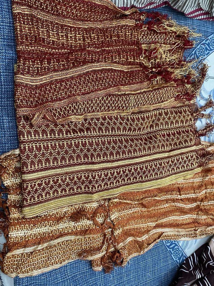 Embroidered Brown &amp; Gold Dupatta set of 3