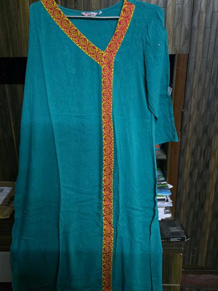 Teal Embroidered Kurta