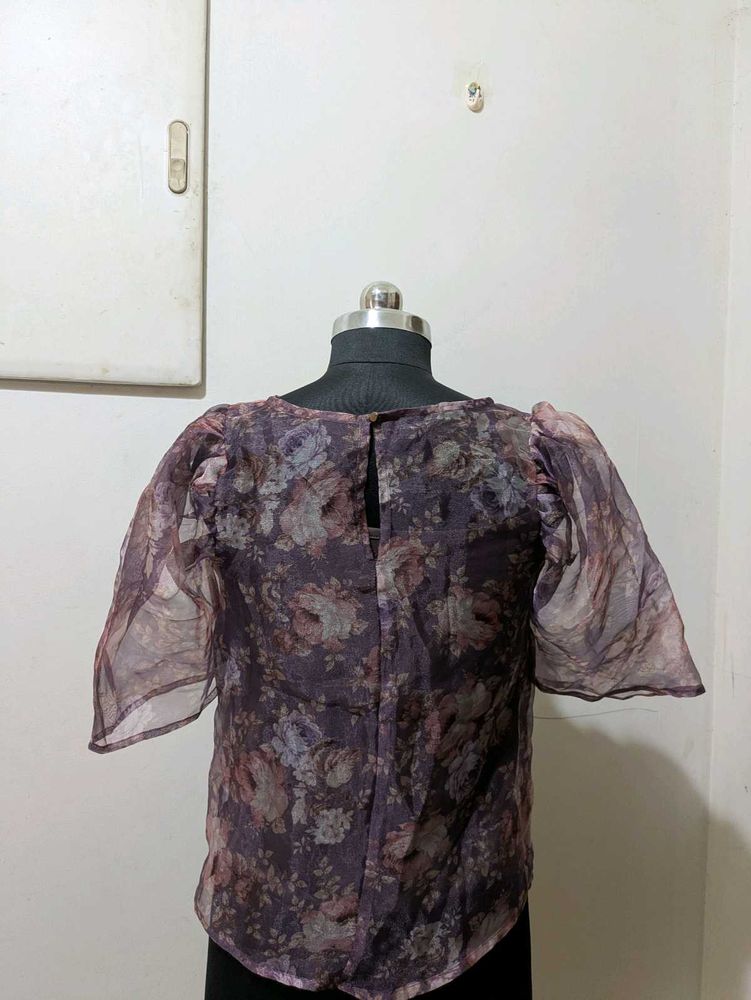 Sheer Floral Puff Sleeve Top