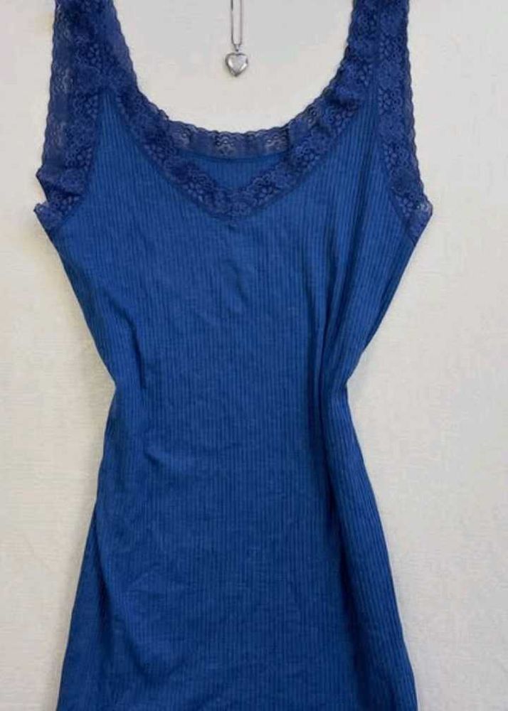 Blue Lace Trim Camisole Top