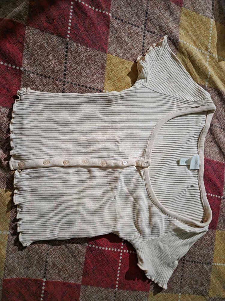 Ribbed Button-Up Crop Top