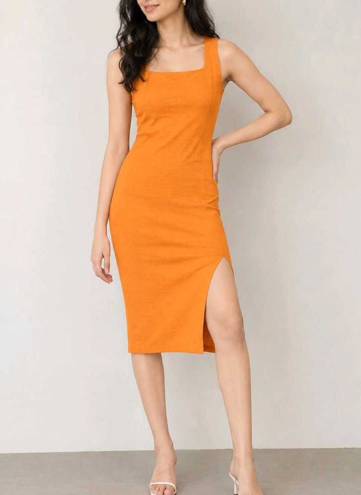 Orange Textured Sleeveless Bodycon Dress
