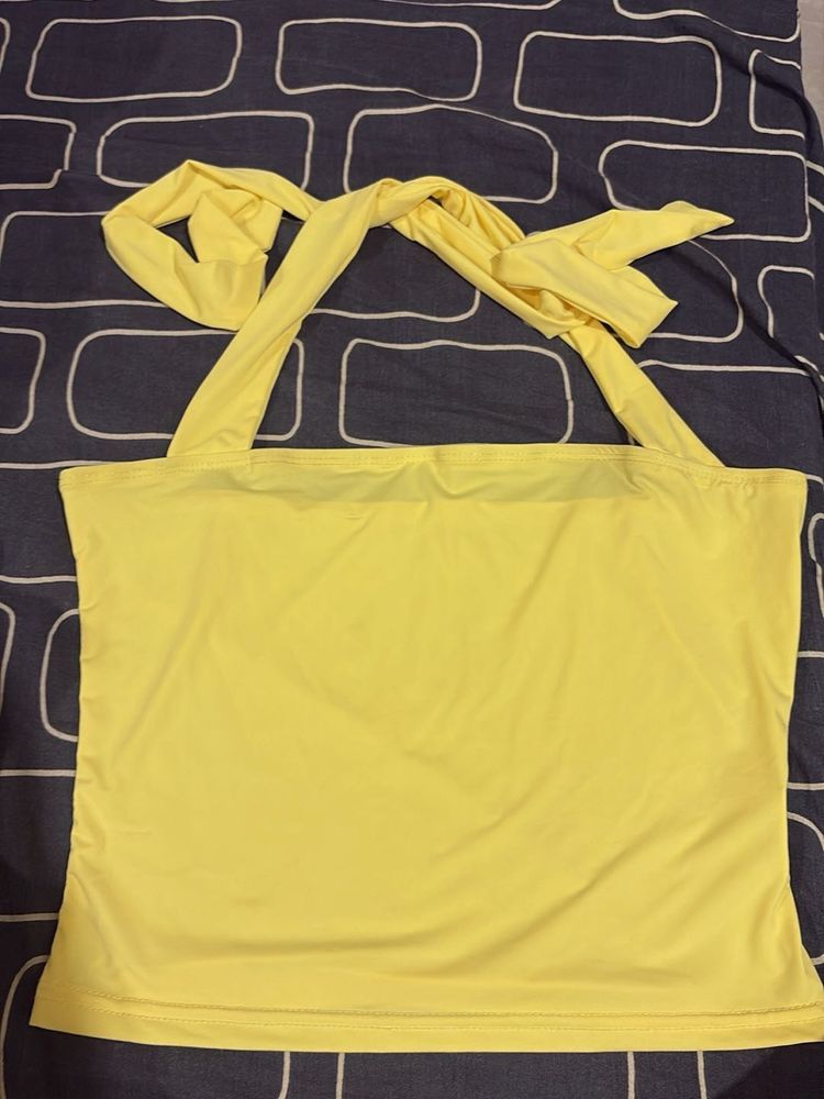 Yellow Halter Neck Crop Top