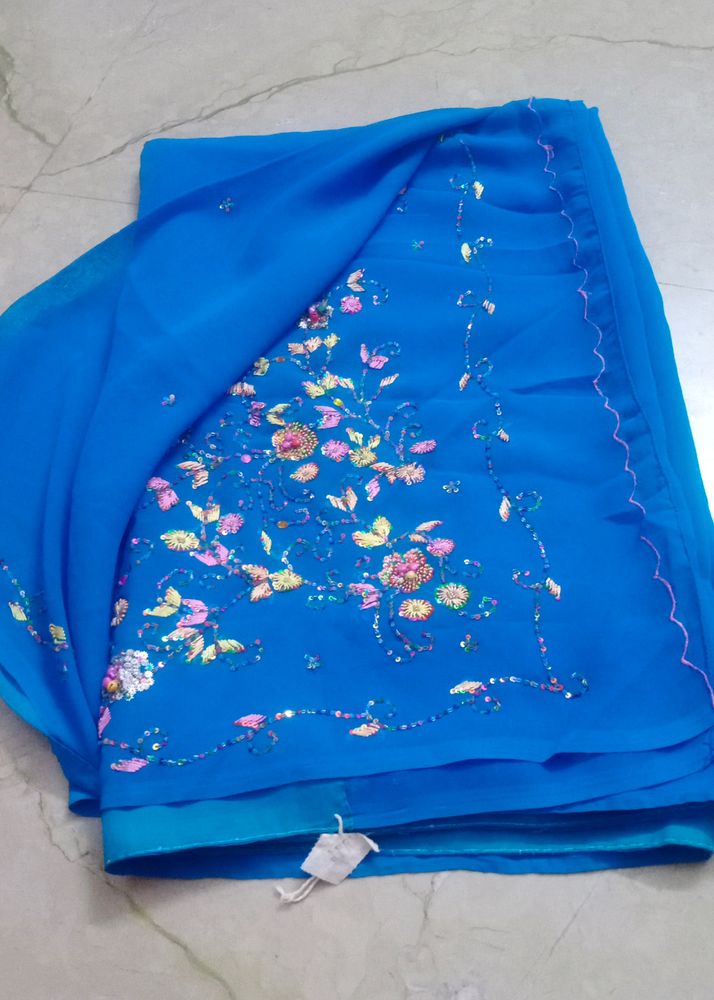 Blue Embroidered Saree