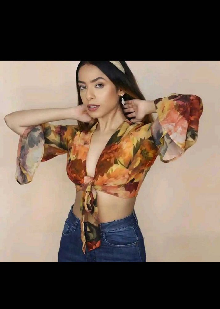 Floral Tie-Front Crop Top