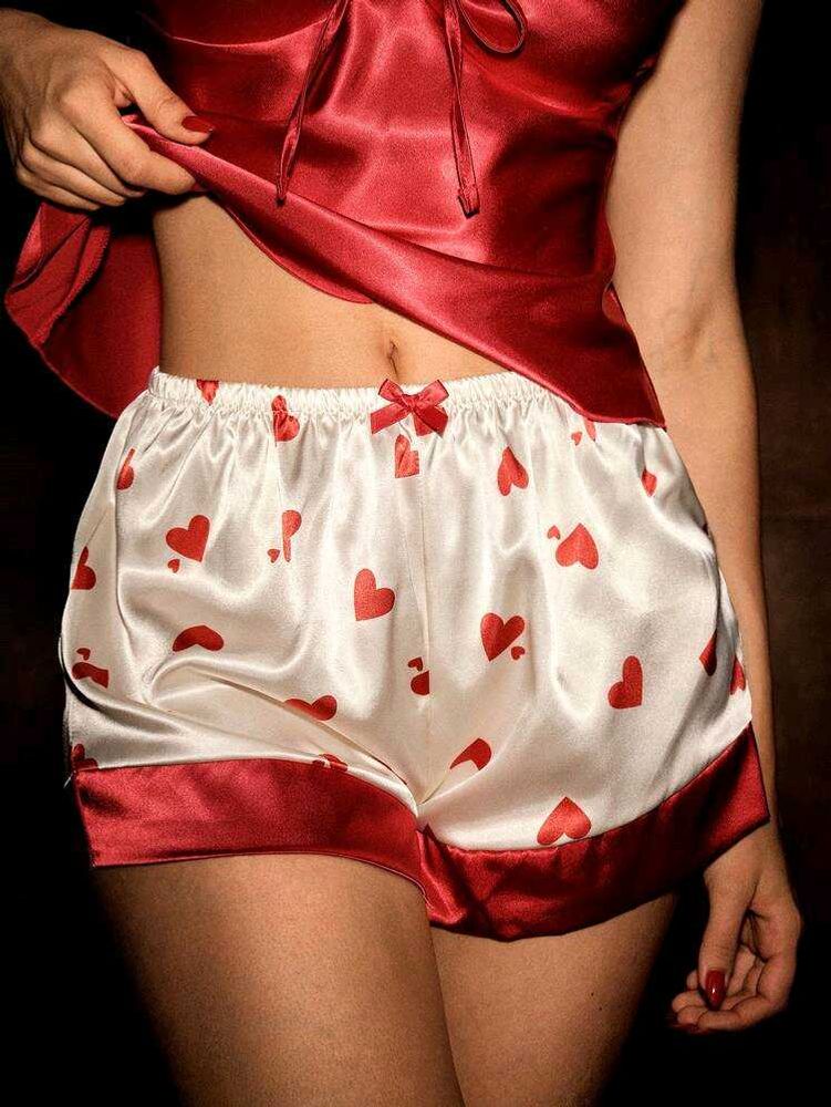 Satin Heart Print Pajama Shorts 💝