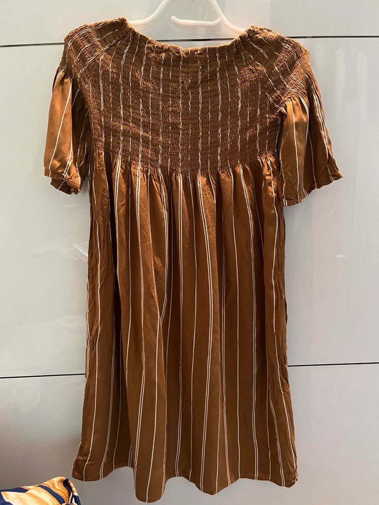 brown striped stretchable dress