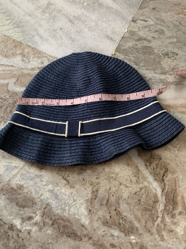 H&amp;M Stylish Blue Straw Hat with Ribbon