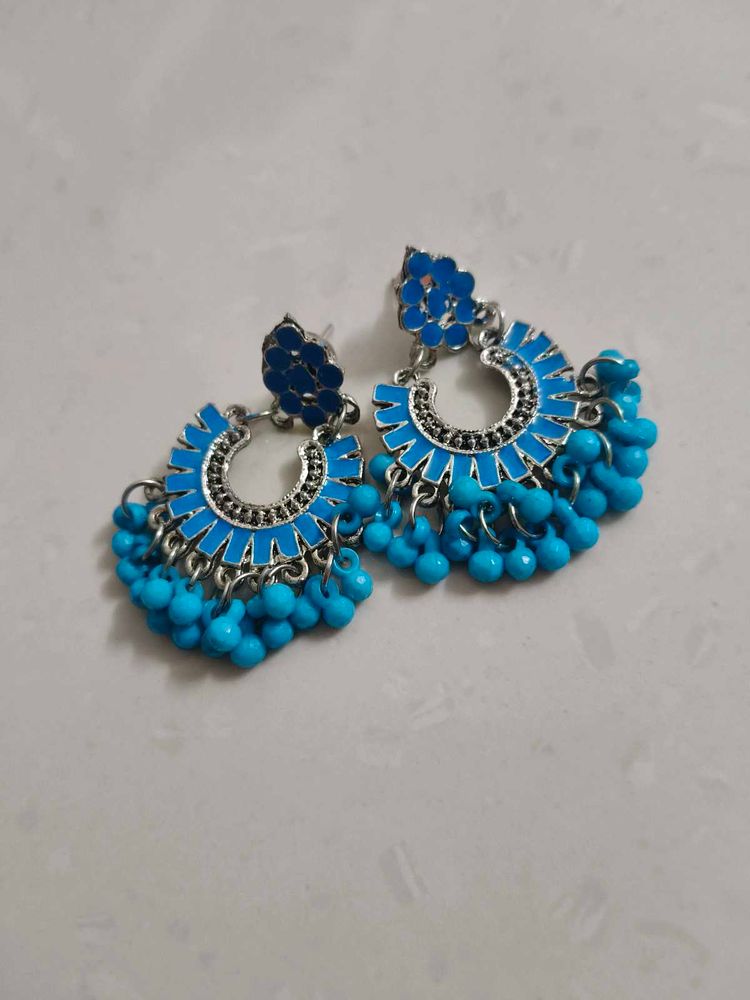 Aesthetic Boho Blue Jhumka Earrings