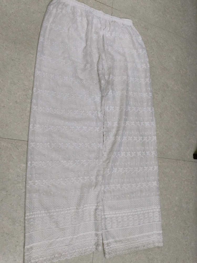 Elegant White Chikankari Palazzo Pants
