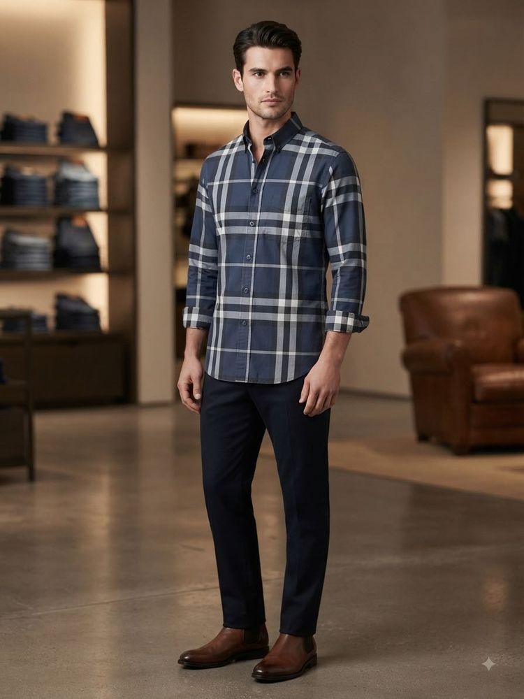 Men's Blue Checkered Casual Shirt