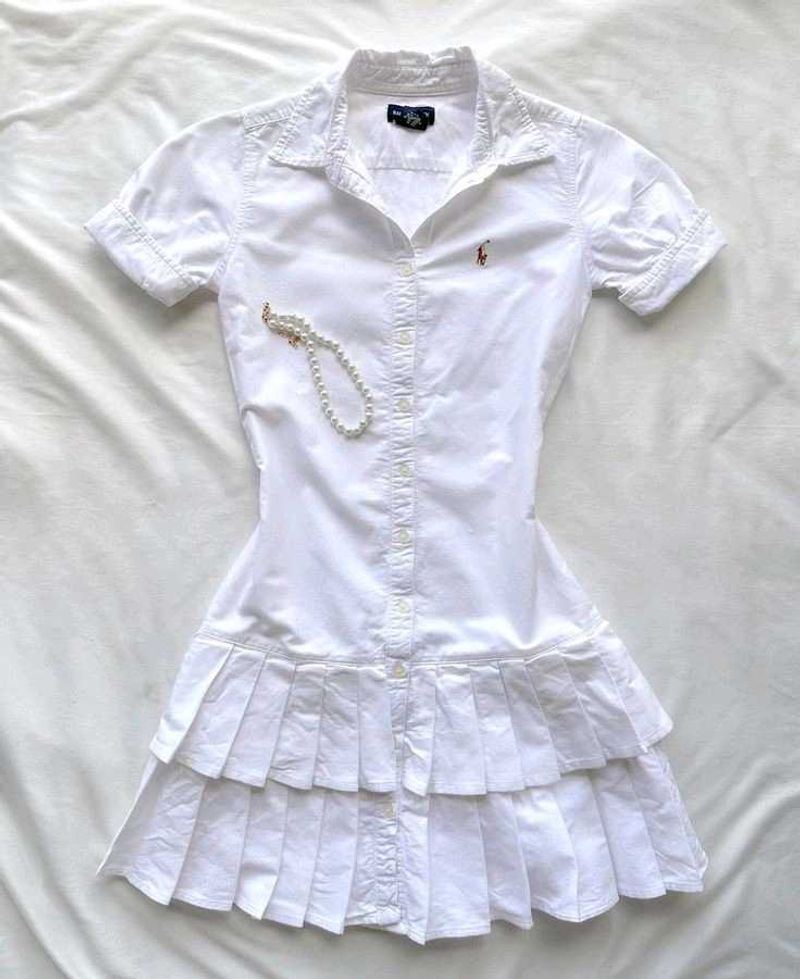 y2k Pleated White Tiered Shirt Dress