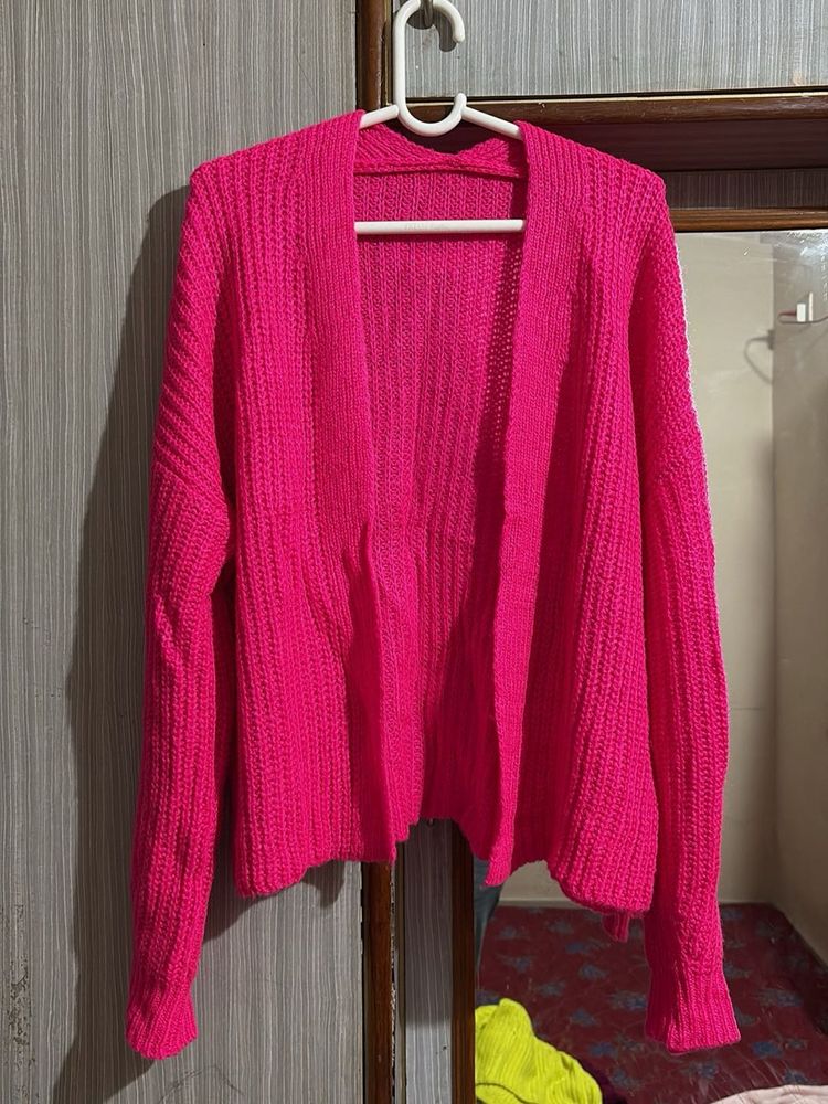 Vibrant Pink Knit Cardigan