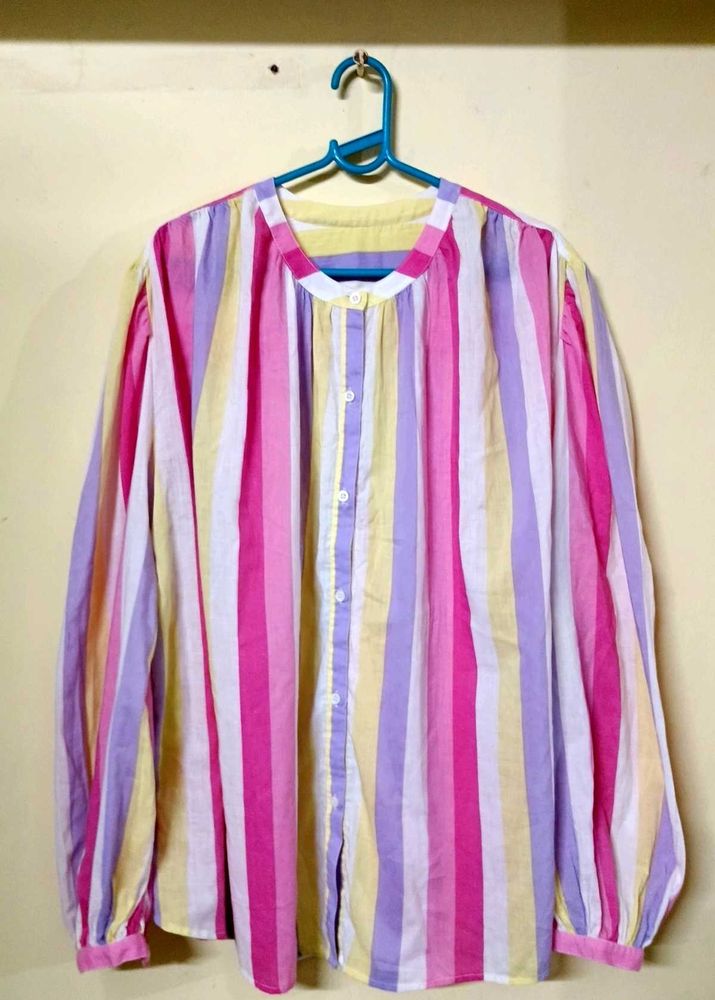 Striped Button-Up Tunic Shirt