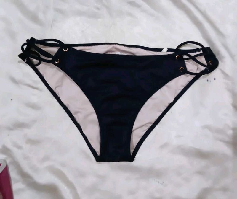 Navy Blue Lace-Up Bikini Bottoms