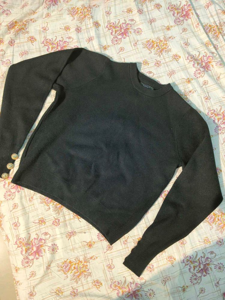 Black Knit Sweater with Button✨