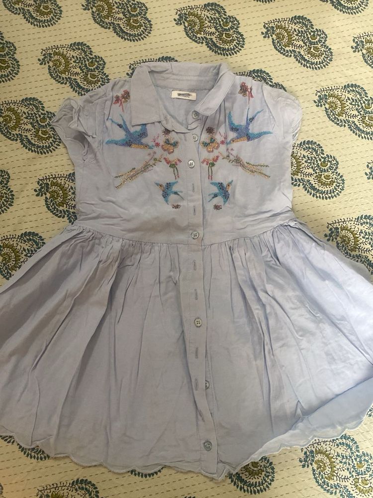 Pure cotton Light Blue Embroidered Dress