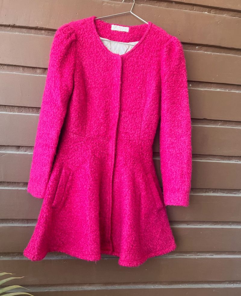 Winter Wool Tweed Dress Pink Color For Vacation