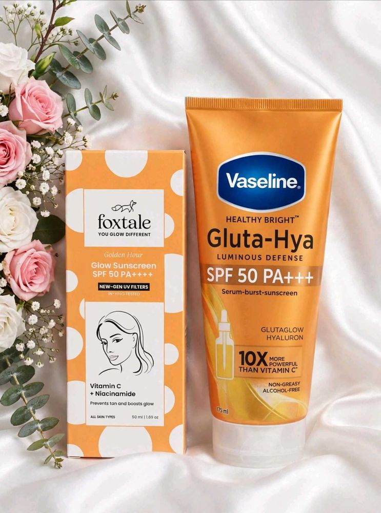 Foxtale Glow Sunscreen SPF 50 PA+ and VASELINE SUN