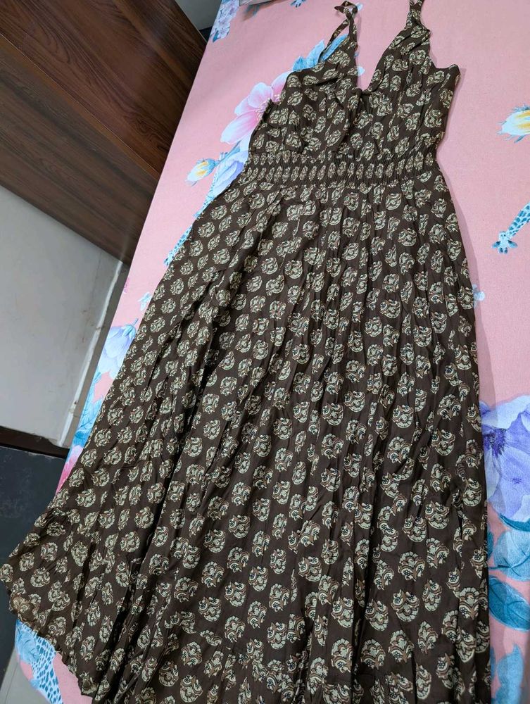 Brand New Brown Printed Maxi Dress | Flowy Boho