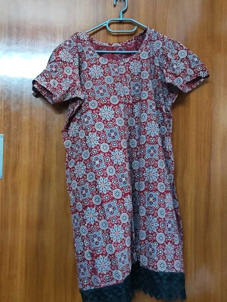Beautiful Red Flora Short Kurti
