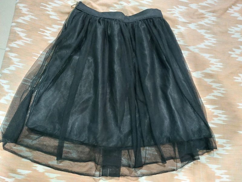 Black Satin&amp; Net Mini Skirt