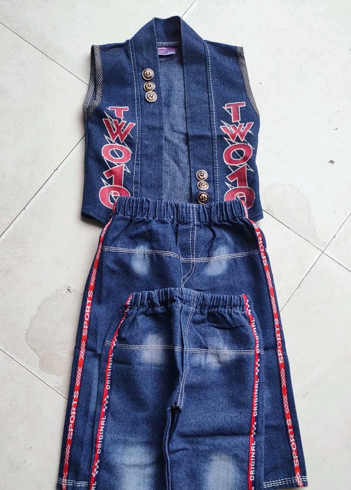 Denim Half Sleeve Jacket And 2 jeans