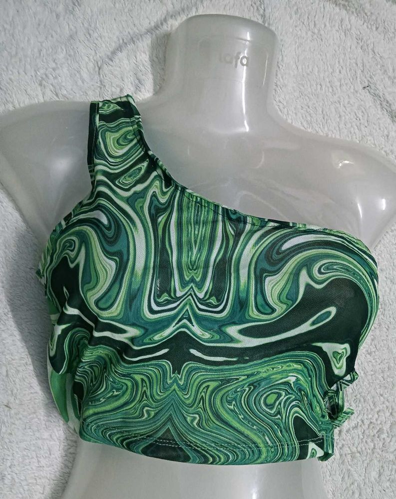 Stylish🤎 One-Shoulder🤎 Swirl Print Crop Top
