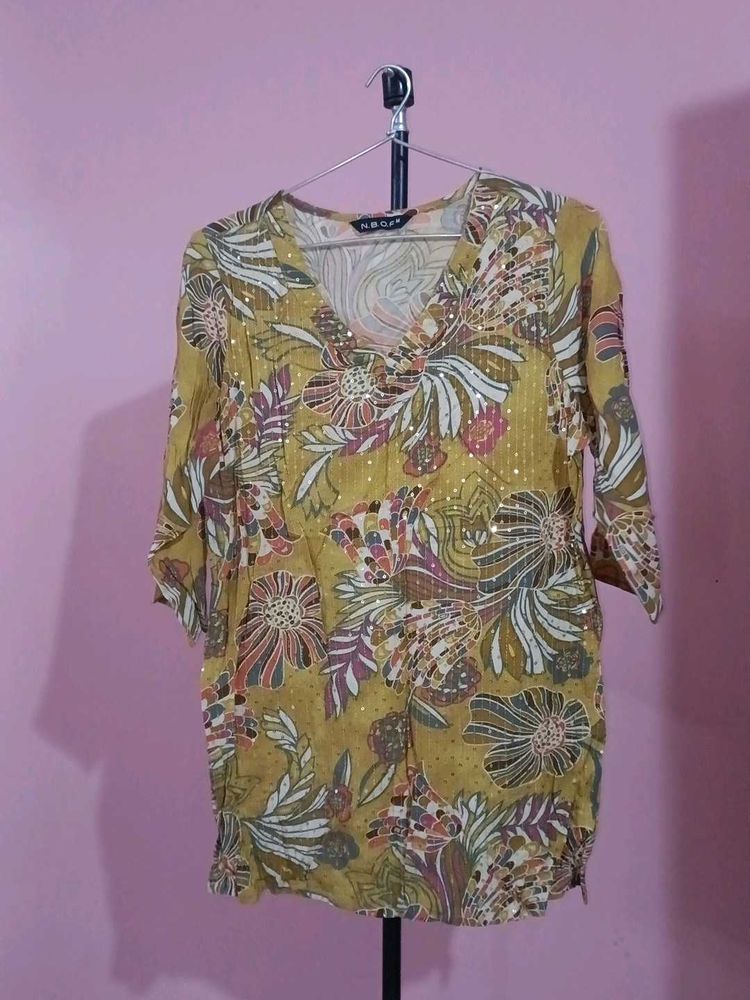 Women's Floral Print Sequined Blouse