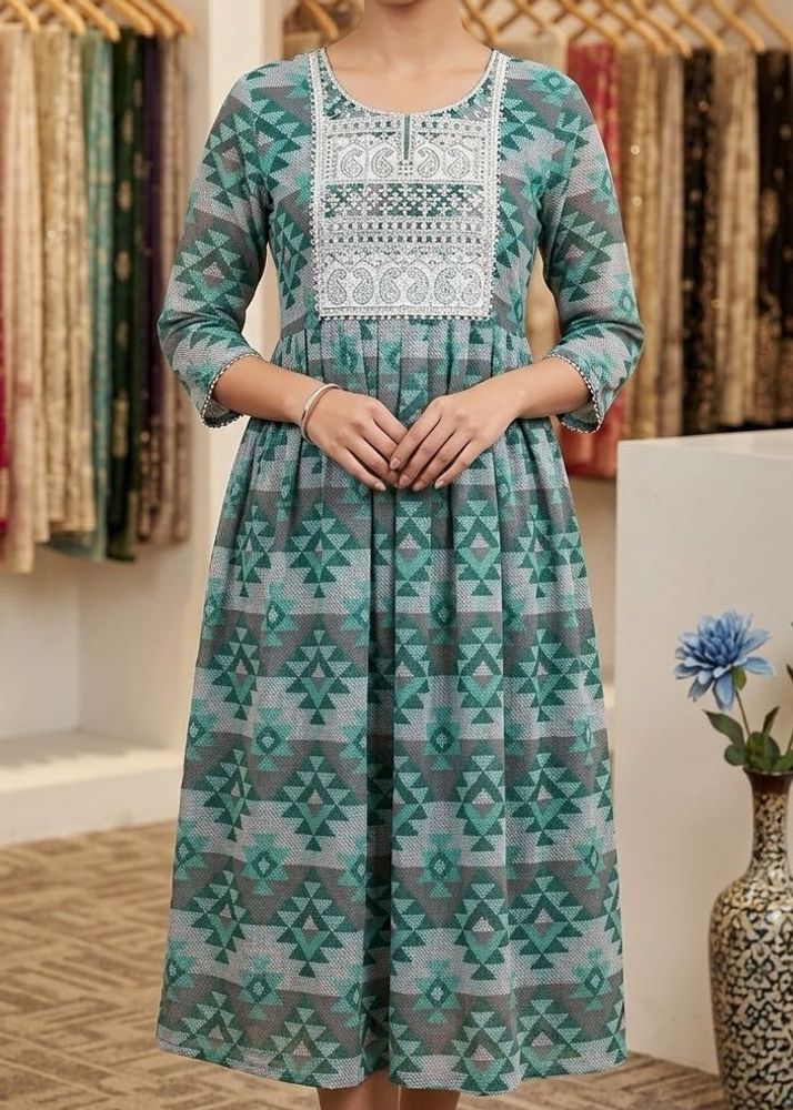 Embellished Geometric Print Kurta