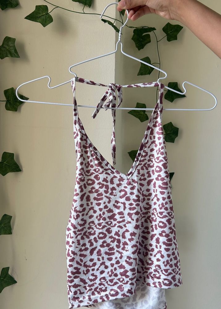 Leopard Print Halter Neck backless top
