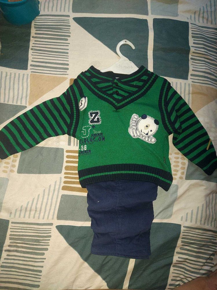 Cute Panda Sweater and corduroy Pants Set