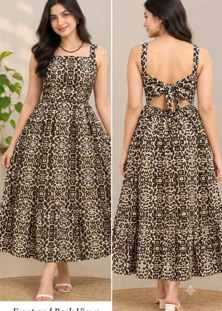 Leopard Print Midi Dress with Back Tie
