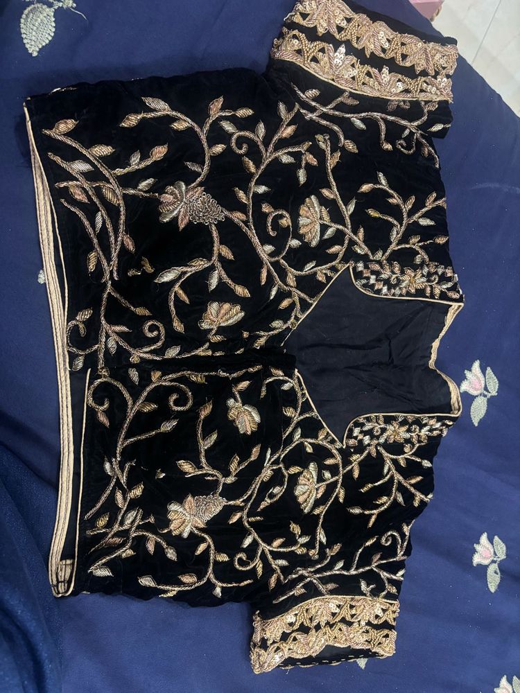 Black Velvet Embroidered Blouse
