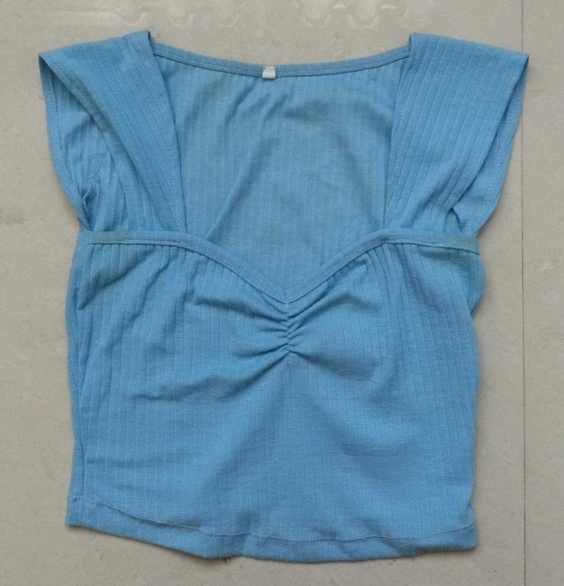sweetheart neck Blue Ruched Crop Top