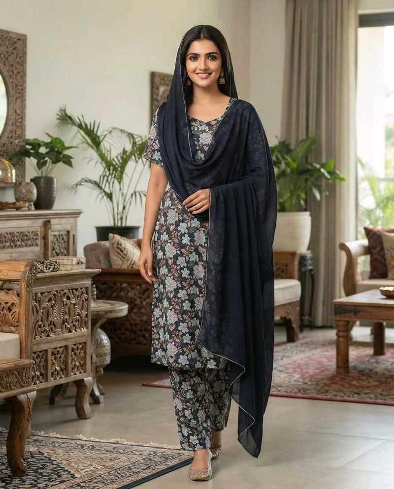 Elegant Floral Kurta Set with Dupatta