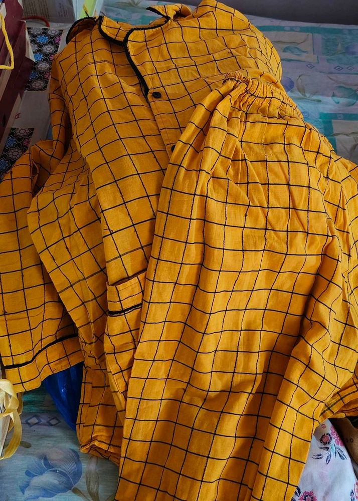 Yellow Checkered nightsuit set