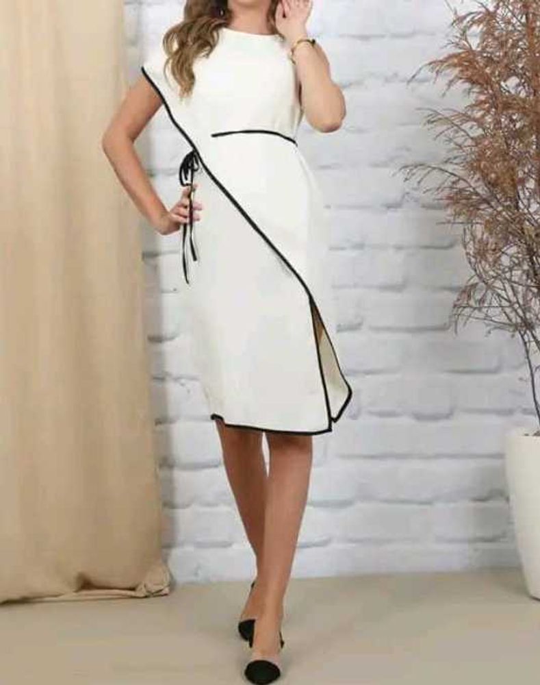 Shein Cream Dress with Black Piping Detail