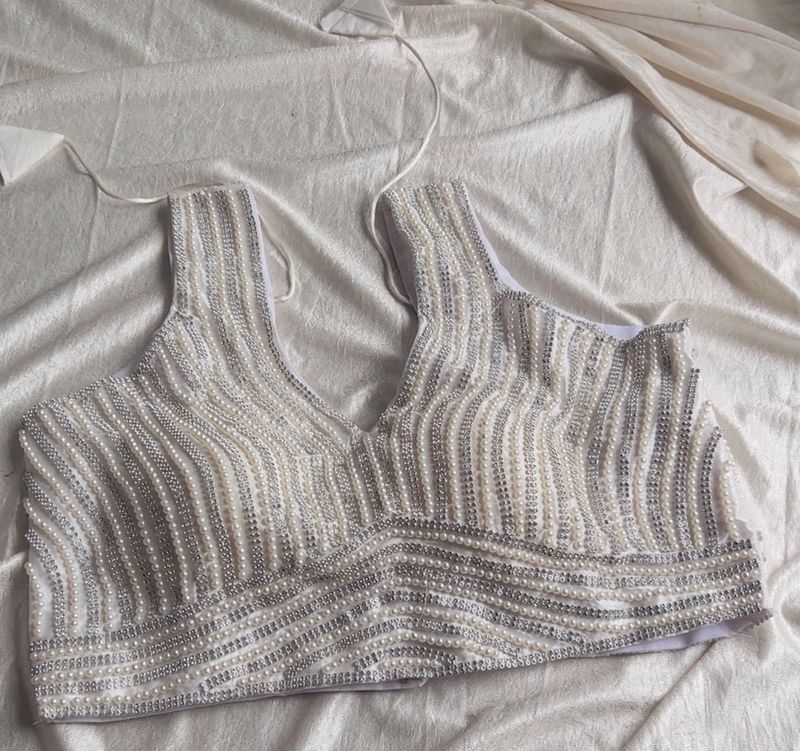 Embellished Pearl &amp; Silver Blouse