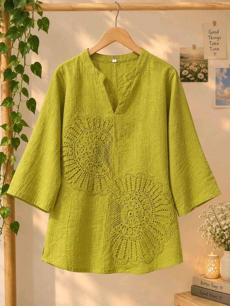 Yellow Kurta with Intricate Crochet Detail