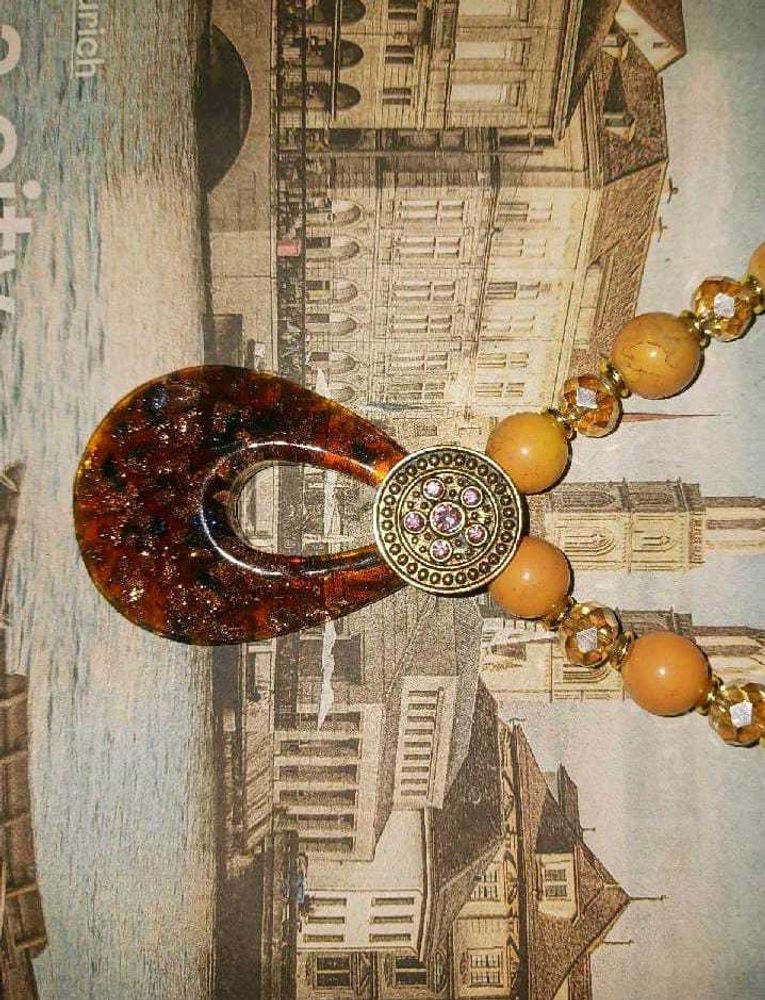 Y2K necklace Japan Vintage Brown Stone Round Penda