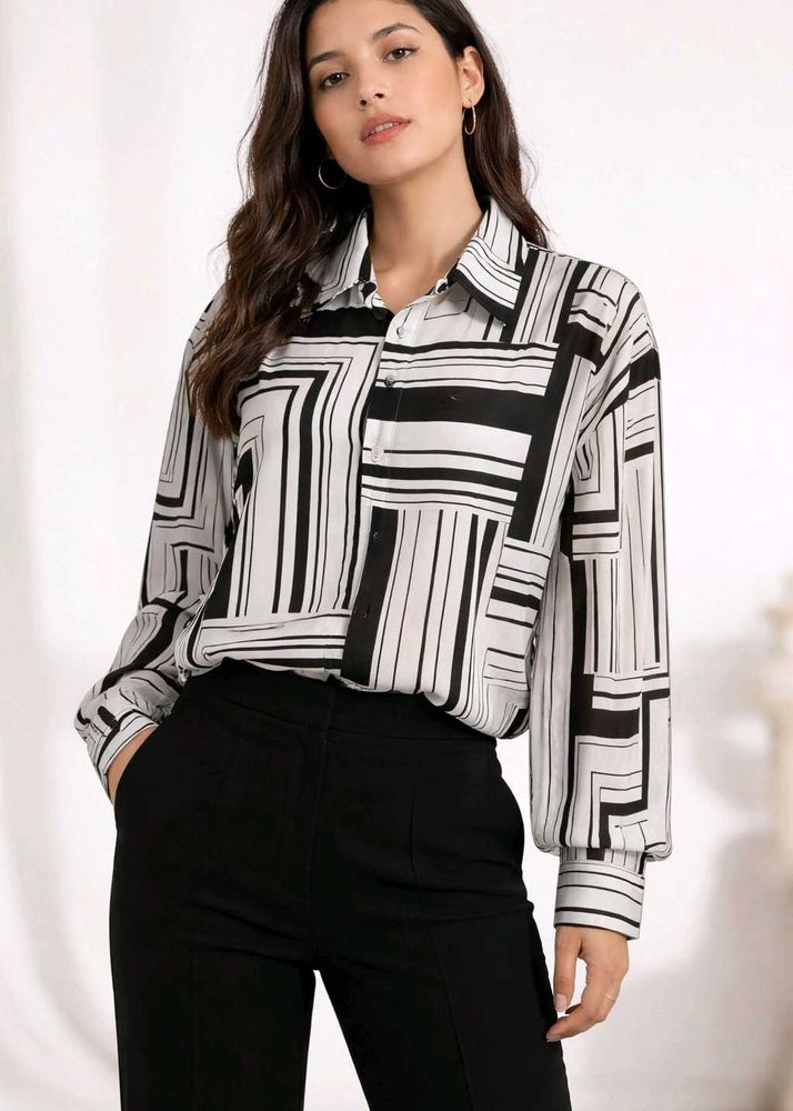 Chic Geometric Print Button-Up Shirt